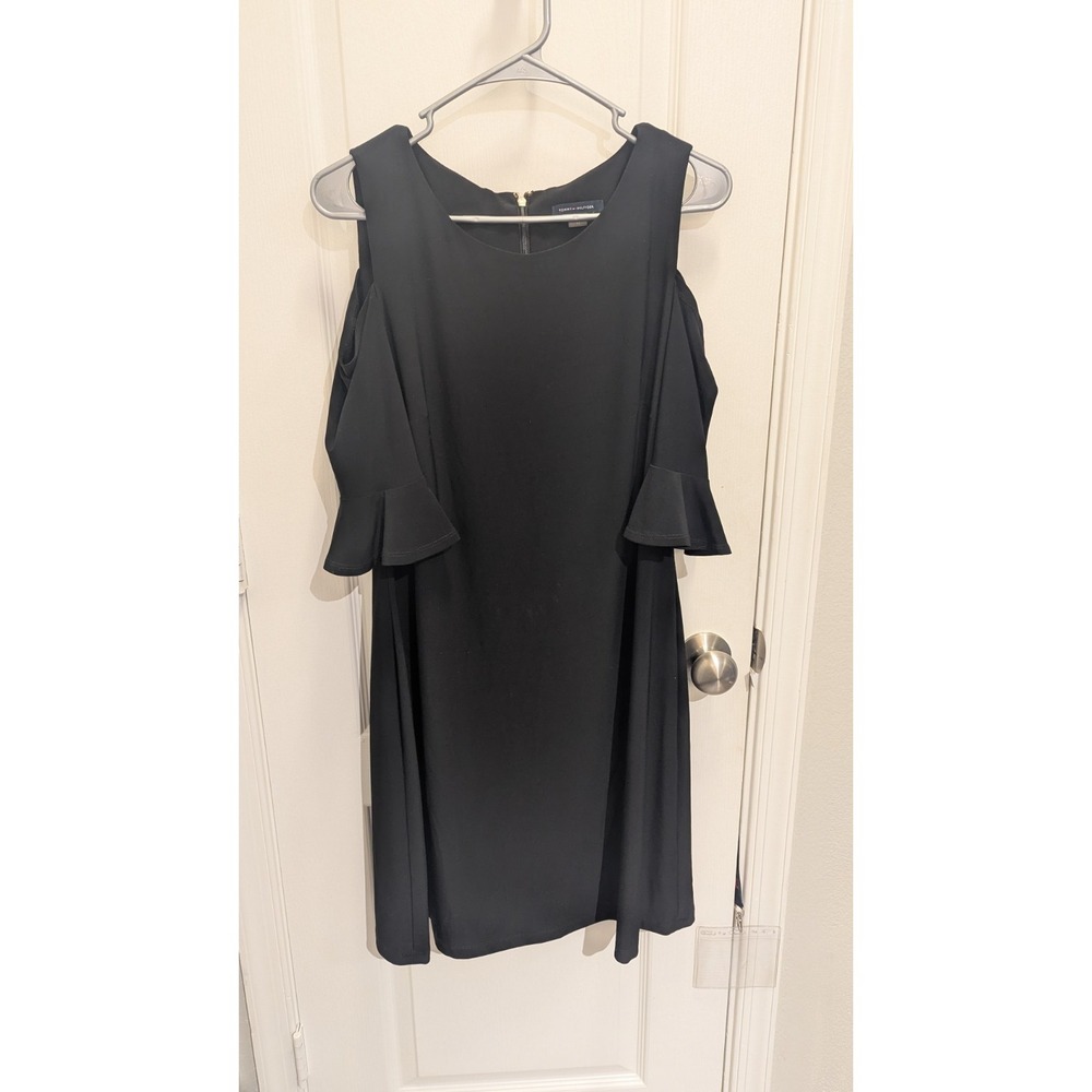Tommy Hilfiger Off Shoulder‎ Ruffle Sleeve Black Cocktail Dress Women's 12
